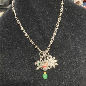 Chicos floral frog charm antique silver tone necklace